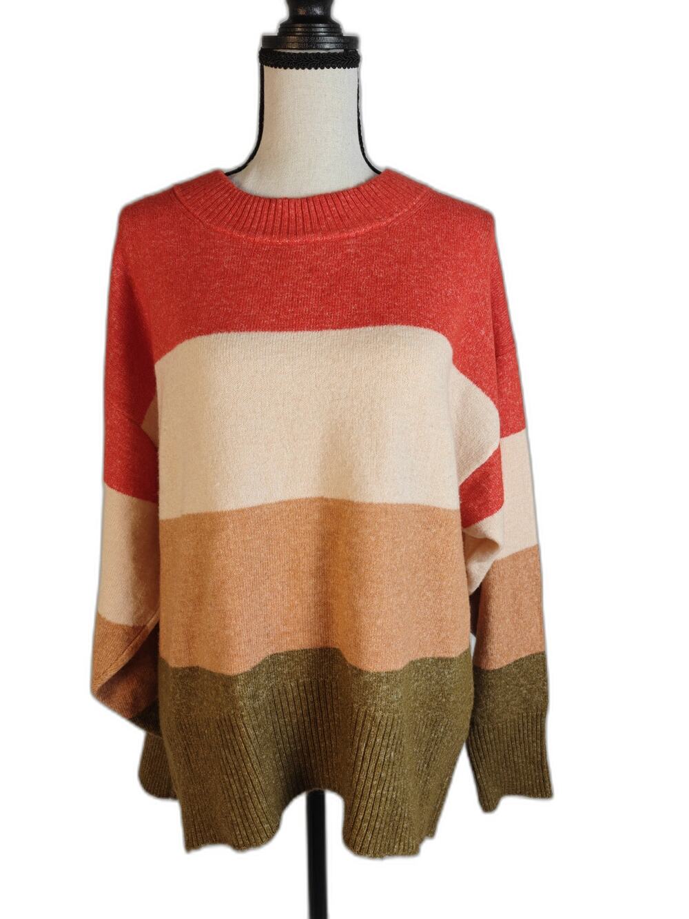 Women's, A New Day, Color Block Sweater, Red/Cream/Tan/Olive, Small